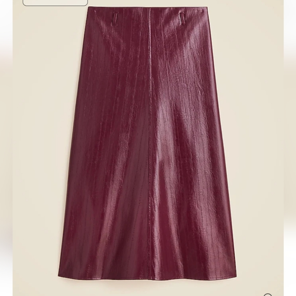 J. Crew Burgundy Faux Eel-skin Leather Midi Skirt - Picture 3 of 8